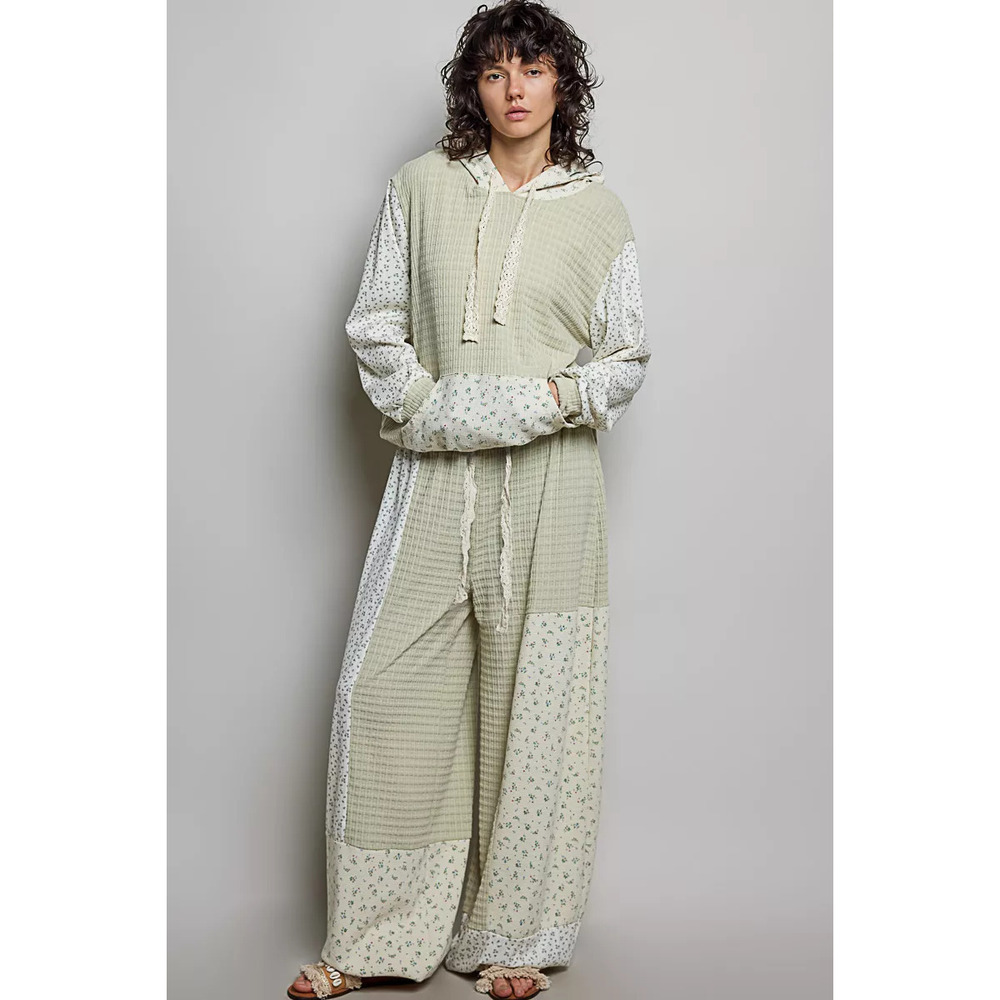 POL Patchwork Mixed Knit Wide Leg Pants - Picture 4 of 7